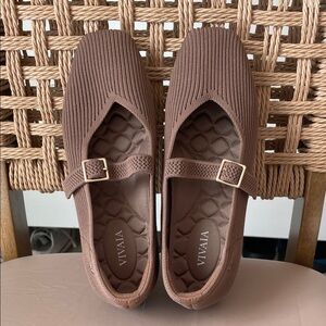 Vivaia Margot Walker Mary Jane Flats Shoes Square Toe EU 36.5 US 6.5 Brown